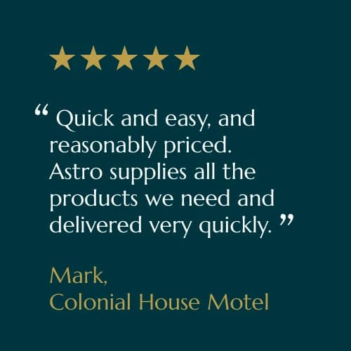 Five-star customer review card from Mark, Colonial House Motel