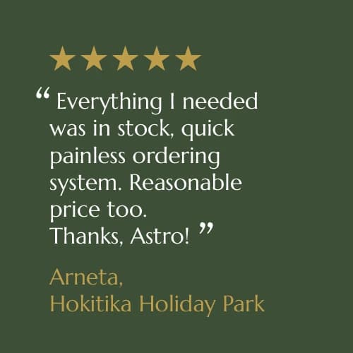 Five-star customer review card from Arneta, Hokitika Holiday Park