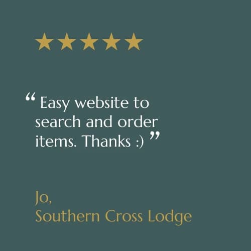Five-star customer review card from Jo, Southern Cross Lodge
