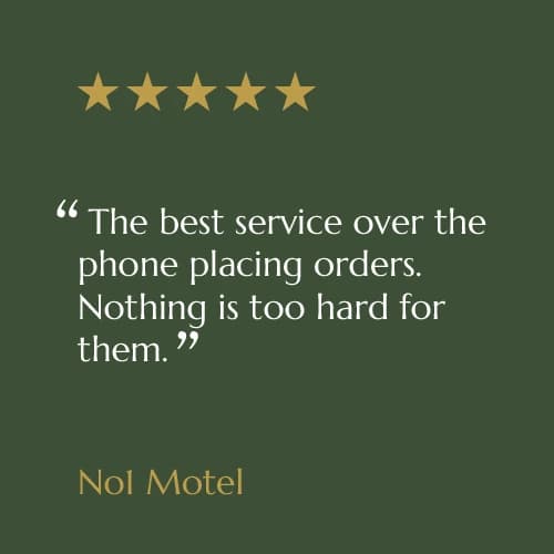 Five-star customer review card from No1 Motel