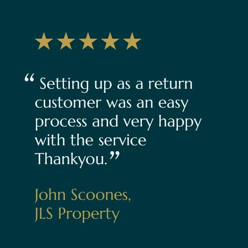Five-star customer review card from John Scoones, JLS Property
