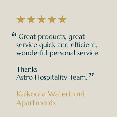 Five-star customer review card from Kaikoura Waterfront Apartments