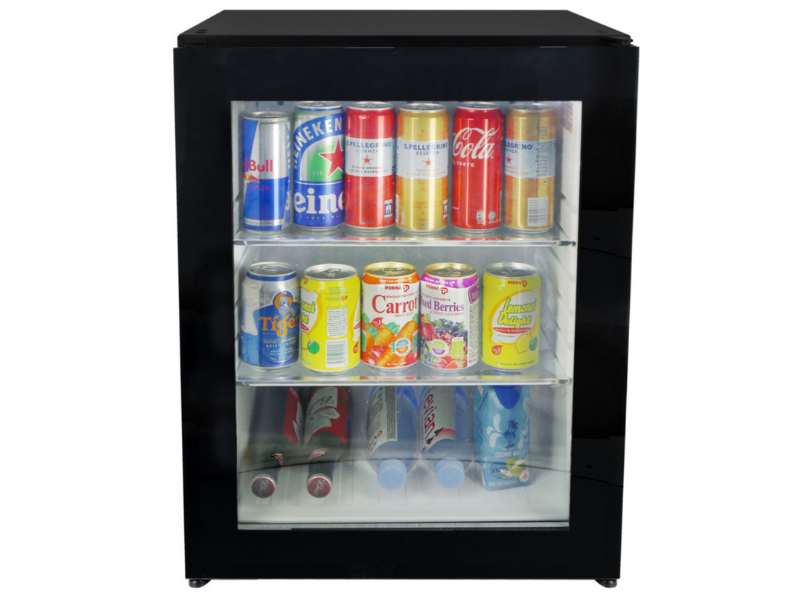 JVD 60L Glass Door Minibar Fridge Black Astro